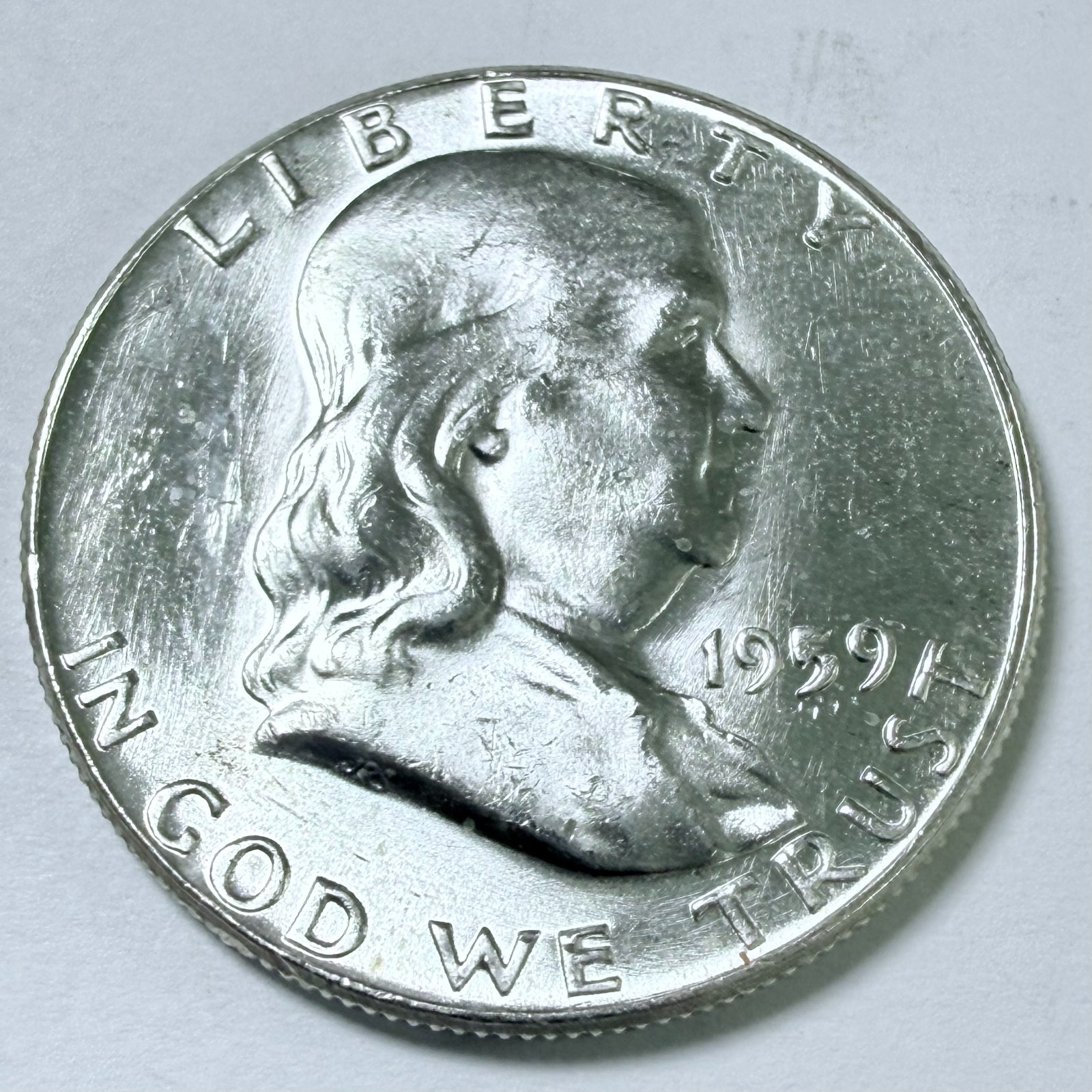 1959-P Franklin Half Dollar 90% Silver  AU ABOUT UNCIRCULATED Details #9775