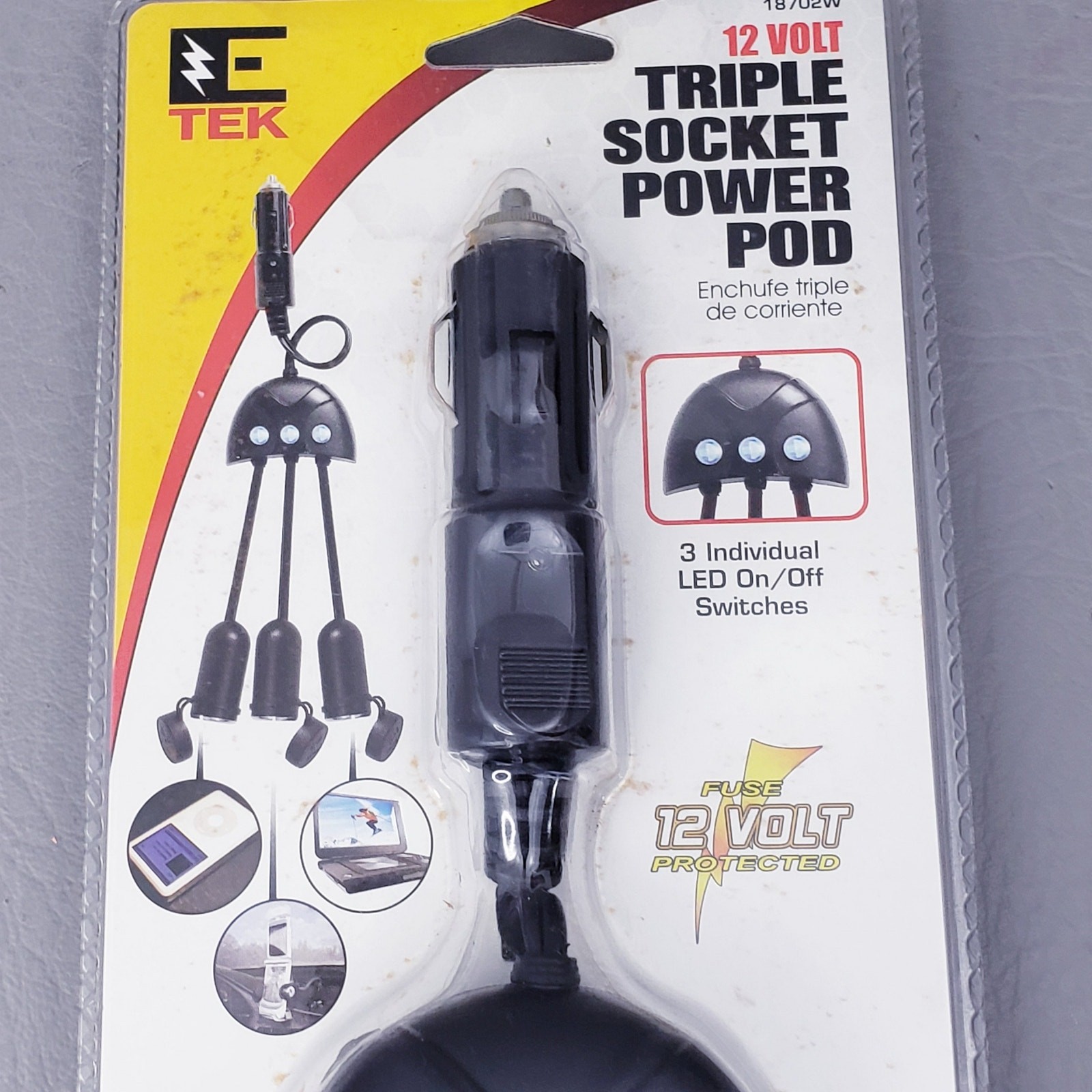 12 volts Triple Socket Power Pod, 3 individual led, Black