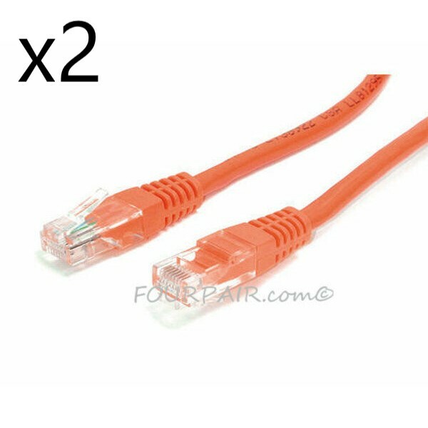 2 Pack Lot - 15ft CAT5e Ethernet Network LAN Router Patch Cable Cord Wire Orange