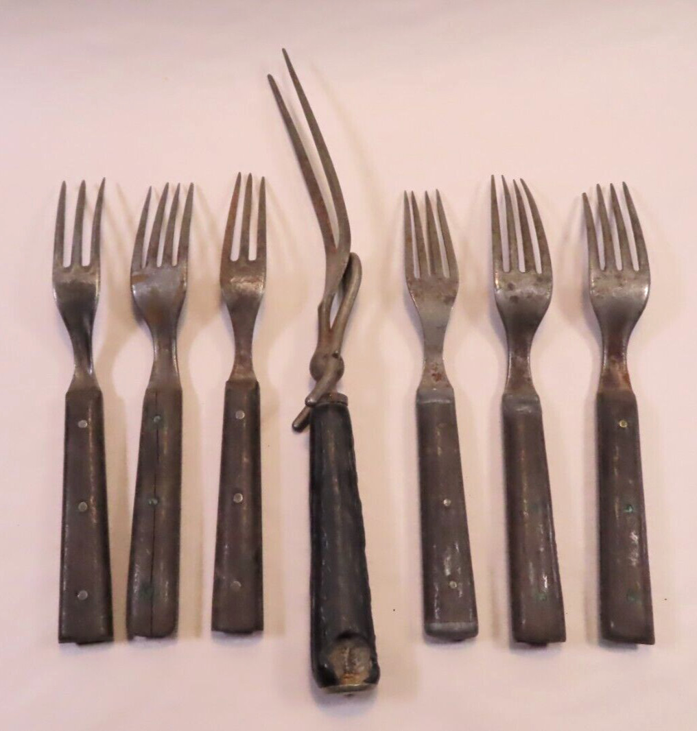 Antique Civil War Era Carving Fork and (6) Dinner Forks