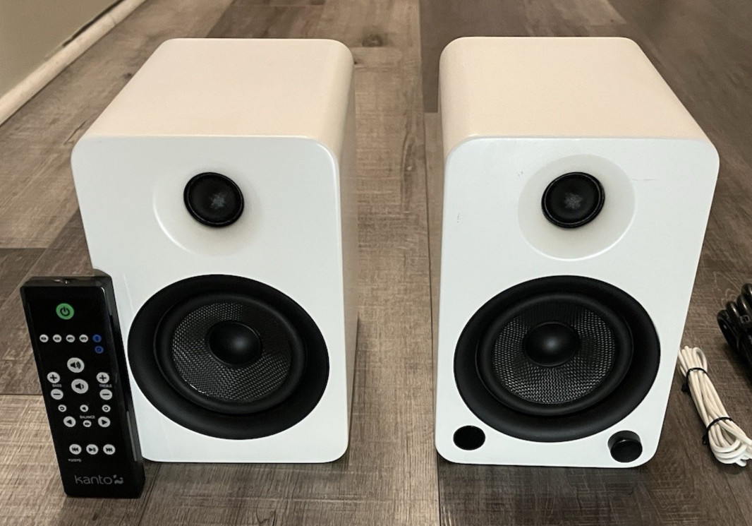Kanto: YU4 Powered 140W Speakers - White (YU4MW) - Bluetooth, Remote, Wired . .