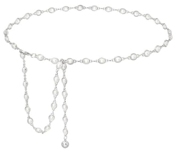 Women’s Metal Waist Chain Adjustable Gold Silver S: 105cm/41" Pearl Silver