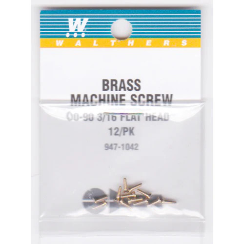 Walthers 947-1042 #00-90 Brass Flat Head Machine Screws 3/16 x .047" (12)'