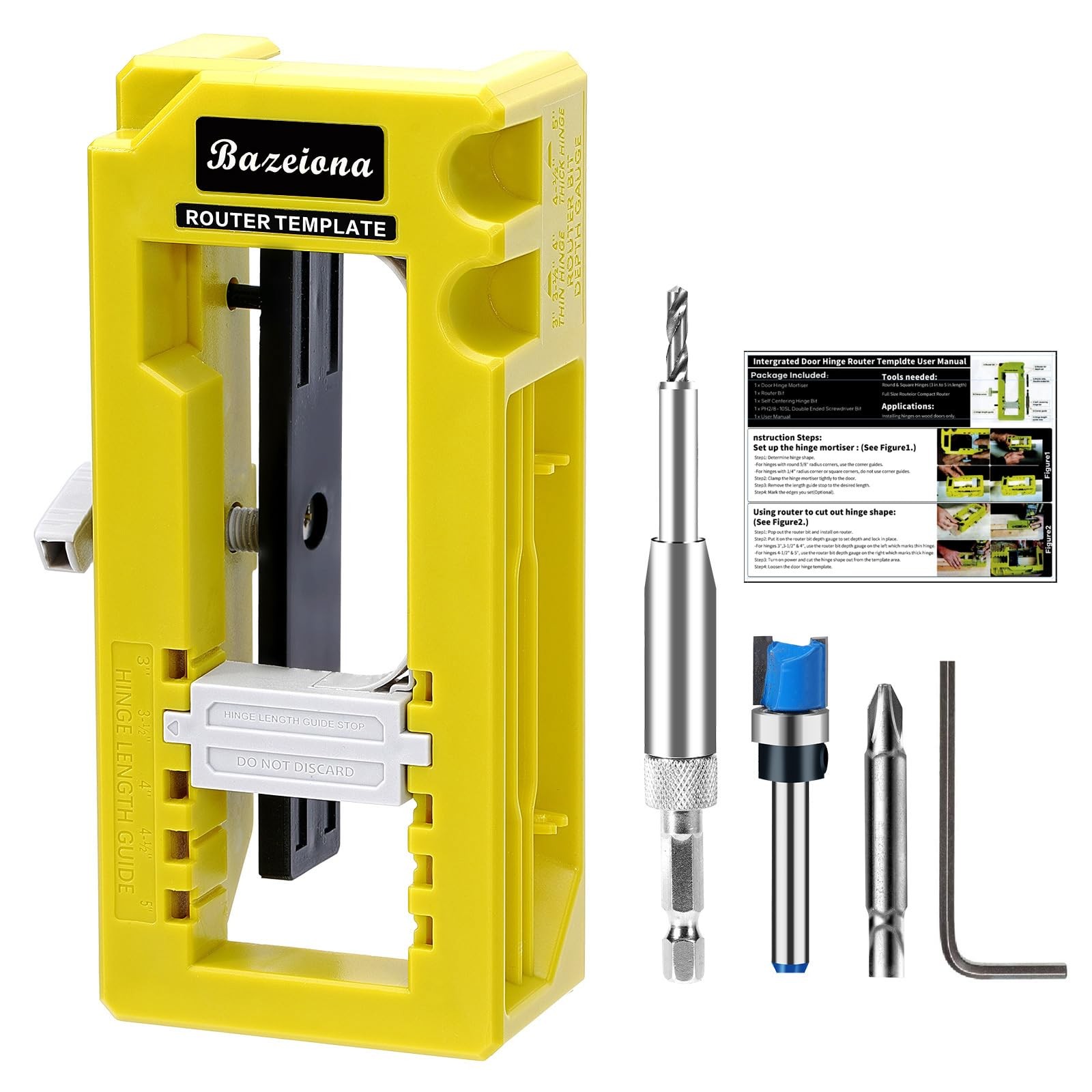 Door Hinge Jig, Door Hinge Mortiser for Router, Length 3” to 5” and Thickness...
