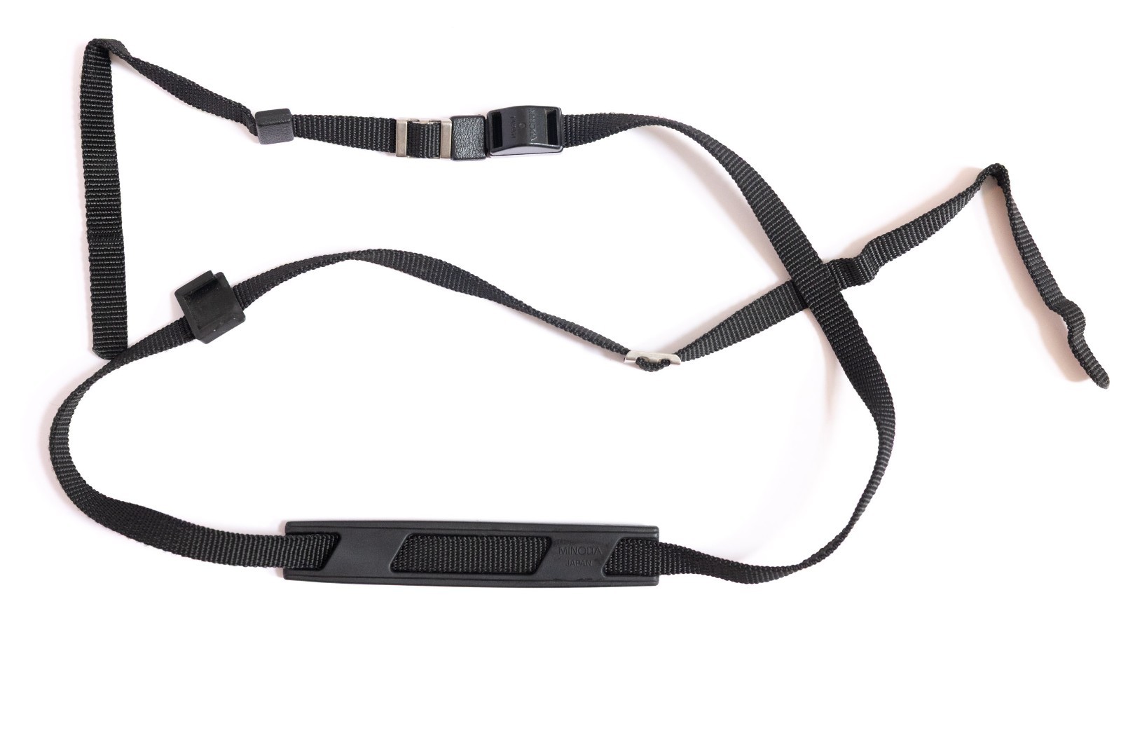 Vintage Minolta Black Camera Strap with Shoulder Pad and Viewfinder Cap