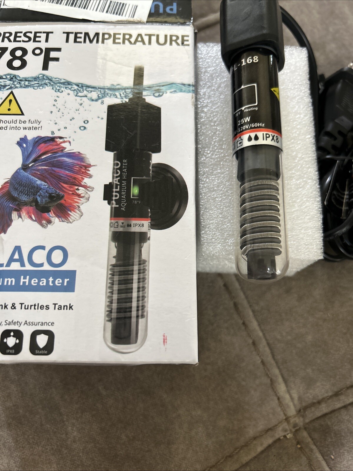 Pulaco PL-168 78°F Preset Temperature IPX8 Aquarium Heater 25W For BETTA FISH TK