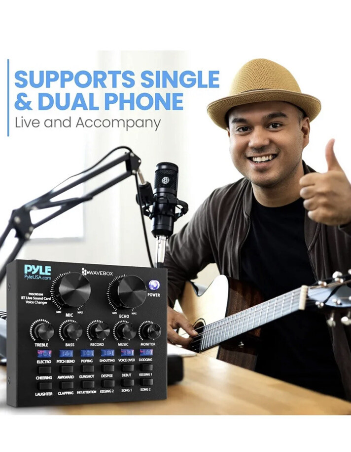 Pyle PKSCRD208 Bluetooth Mini Audio Interface Podcast Mixer Sound Card