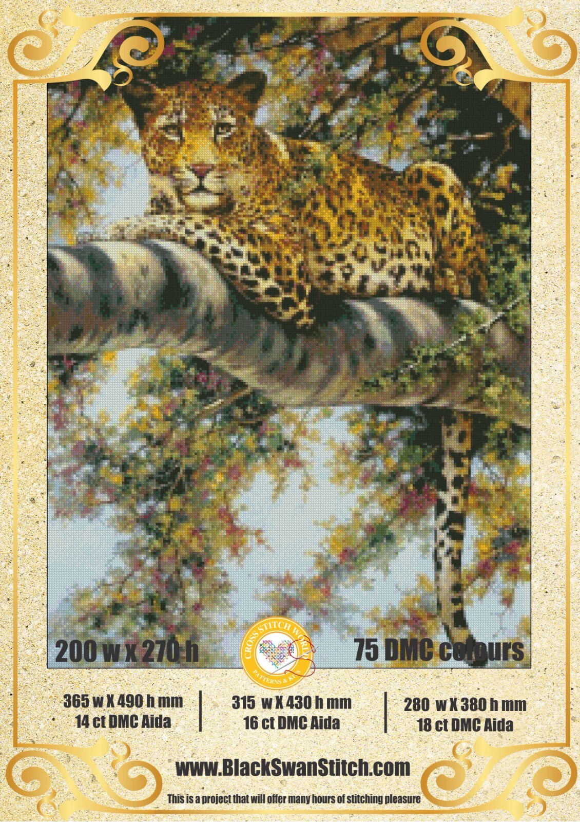 Leopard in repose 1036 Chart Counted Cross Stitch Pattern Needlework