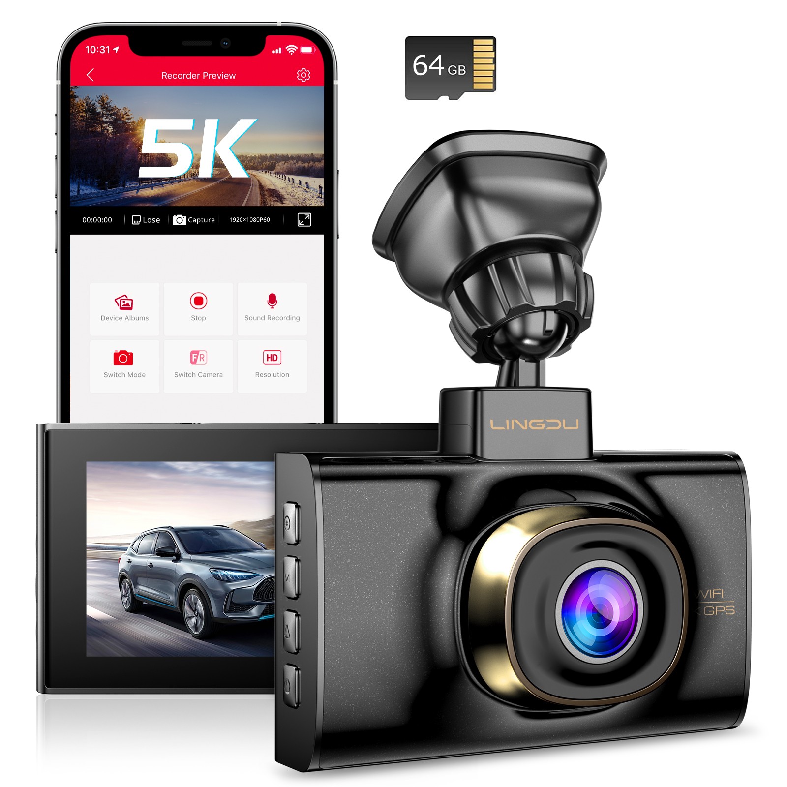 5K Dash Cam 24H Parking Mode 5.8GHz Wi-Fi&GPS Dash Camera Car Video G-Sensor WDR