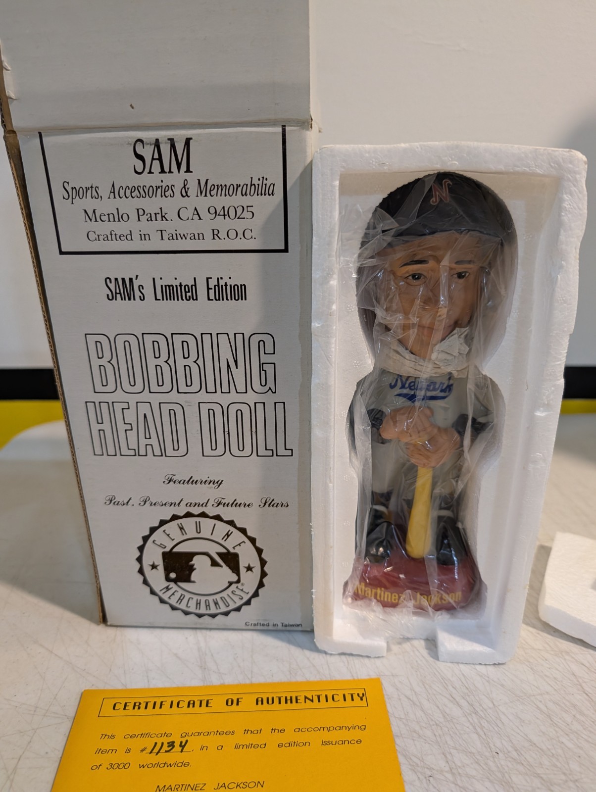 RARE Martinez jackson Newark SAM bobbing head VTG Bobblehead NIB w/coa