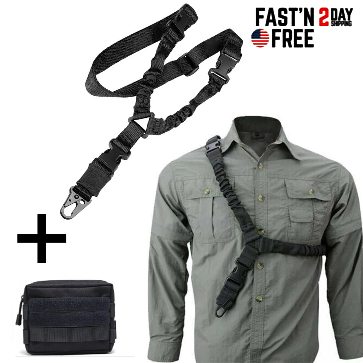 Tactical One Single Point Sling Strap Bungee Rifle Gun Sling with QD Buckle