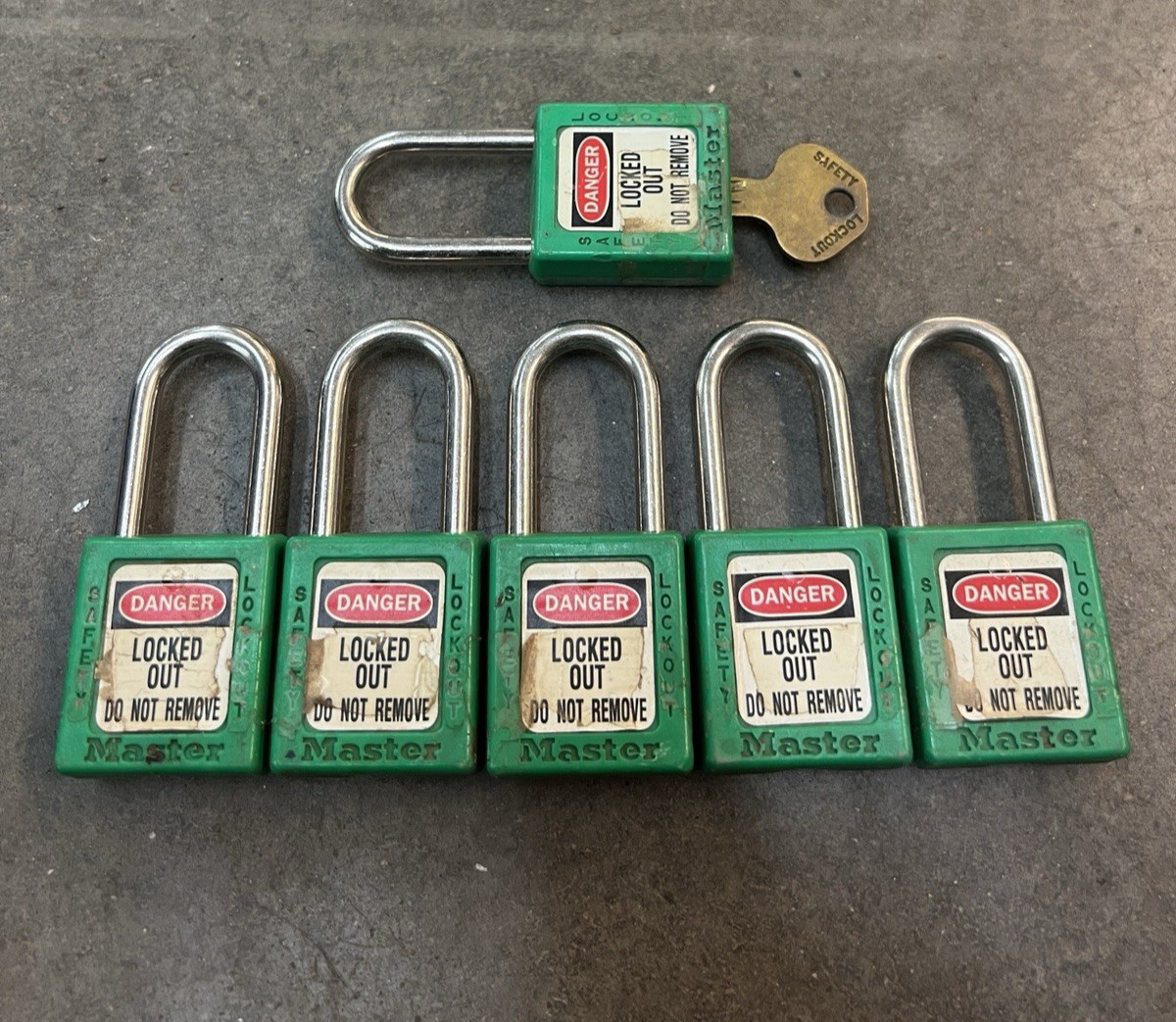 (6) Master Lock 410 GREEN Safety Lockout Tagout Padlocks LOTO Keyed Alike