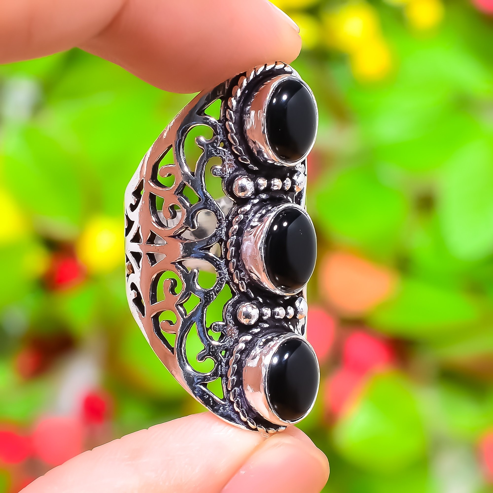 Lapis Lazuli,Black Onyx Gemstone Handmade 925 Sterling Silver Ring Variation