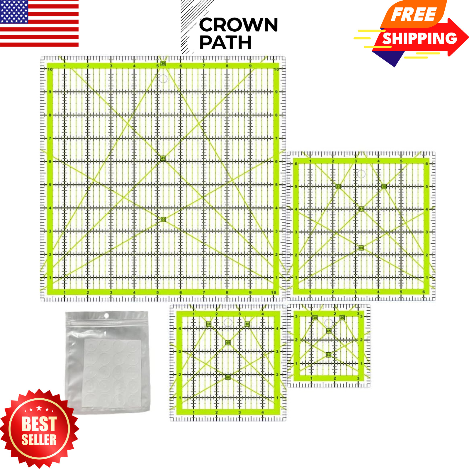 Quilting Rulers,Quilting Templates Square Ruler (3.5", 5", 6.5", 10.5")