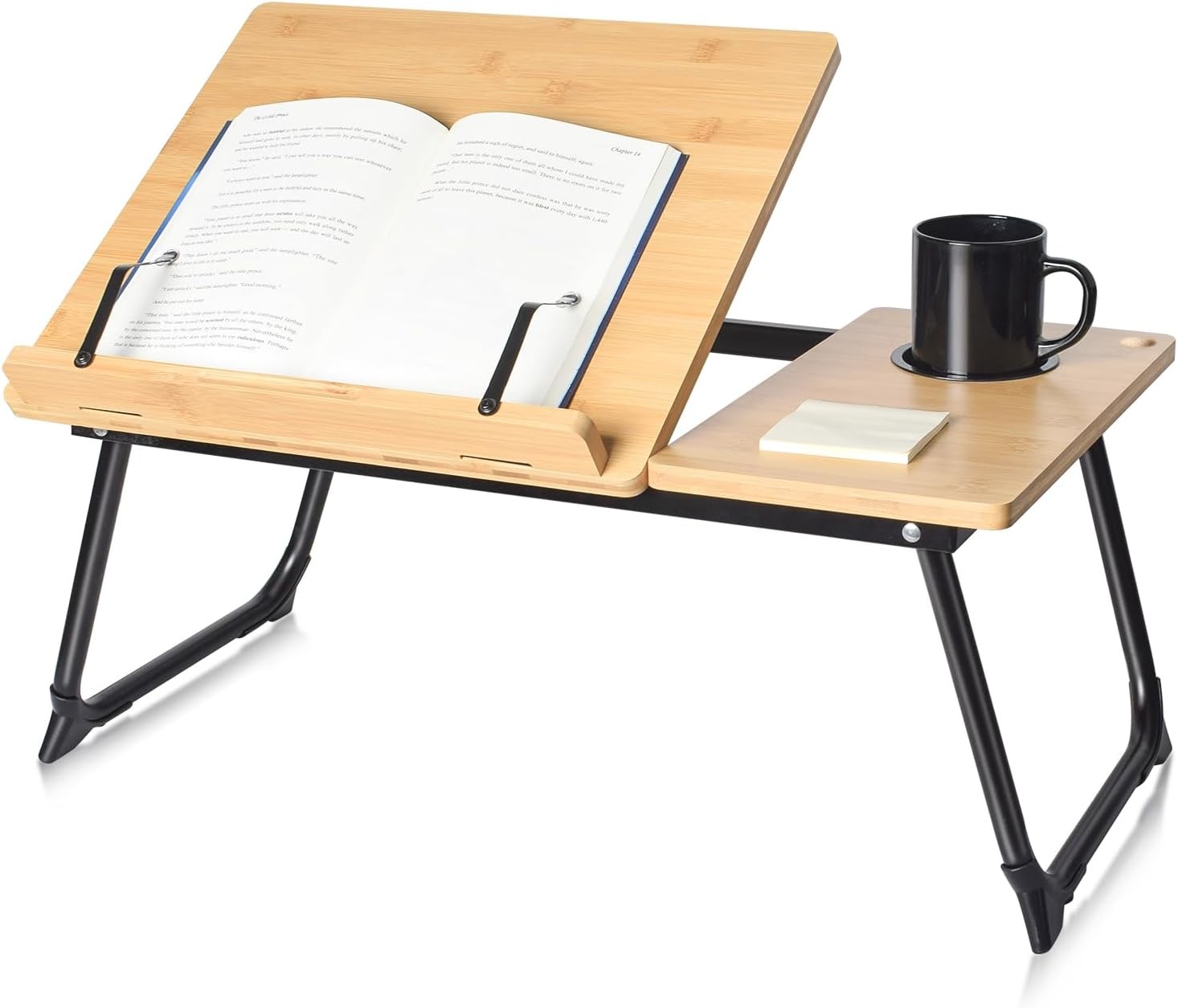 wishacc Book Stand for Reading in Bed, Bamboo Laptop Adjustable