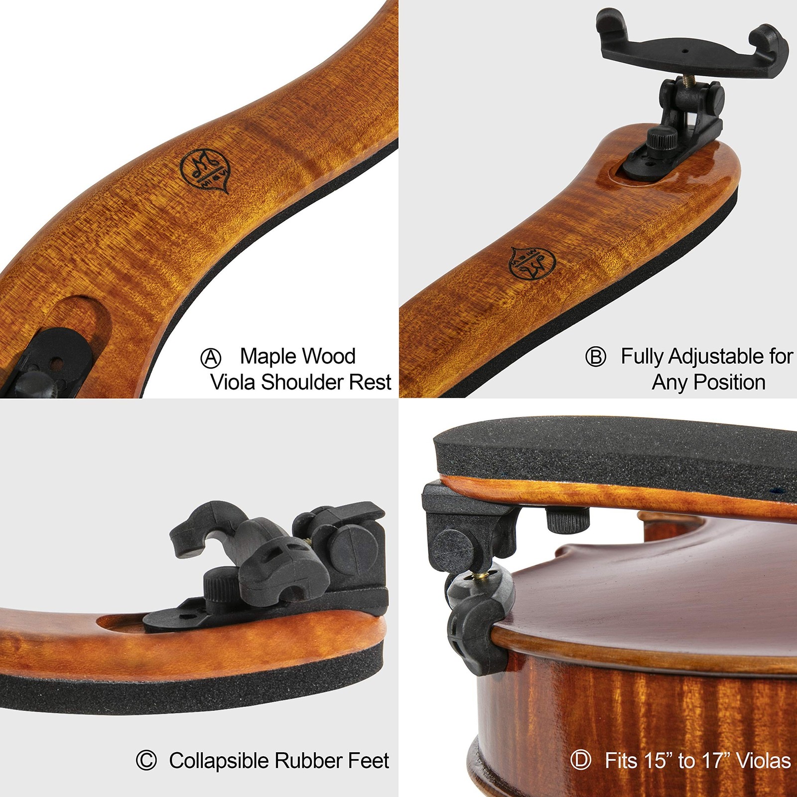 Classic Viola Shoulder Rest for 15”-17” Viola (Full Size) with Adjus