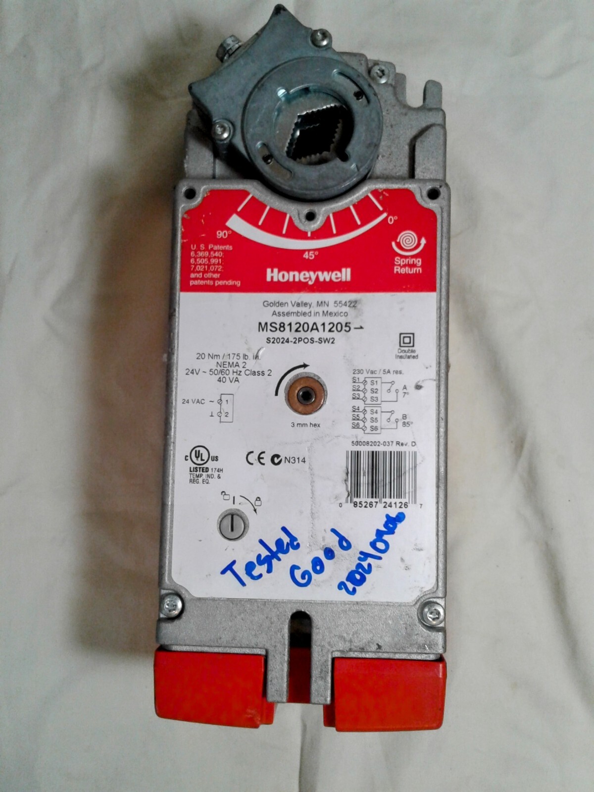HONEYWELL MS8120A1205 S024-2P0S-SW2 DIRECT COUPLED DAMPER ACTUATOR tested good