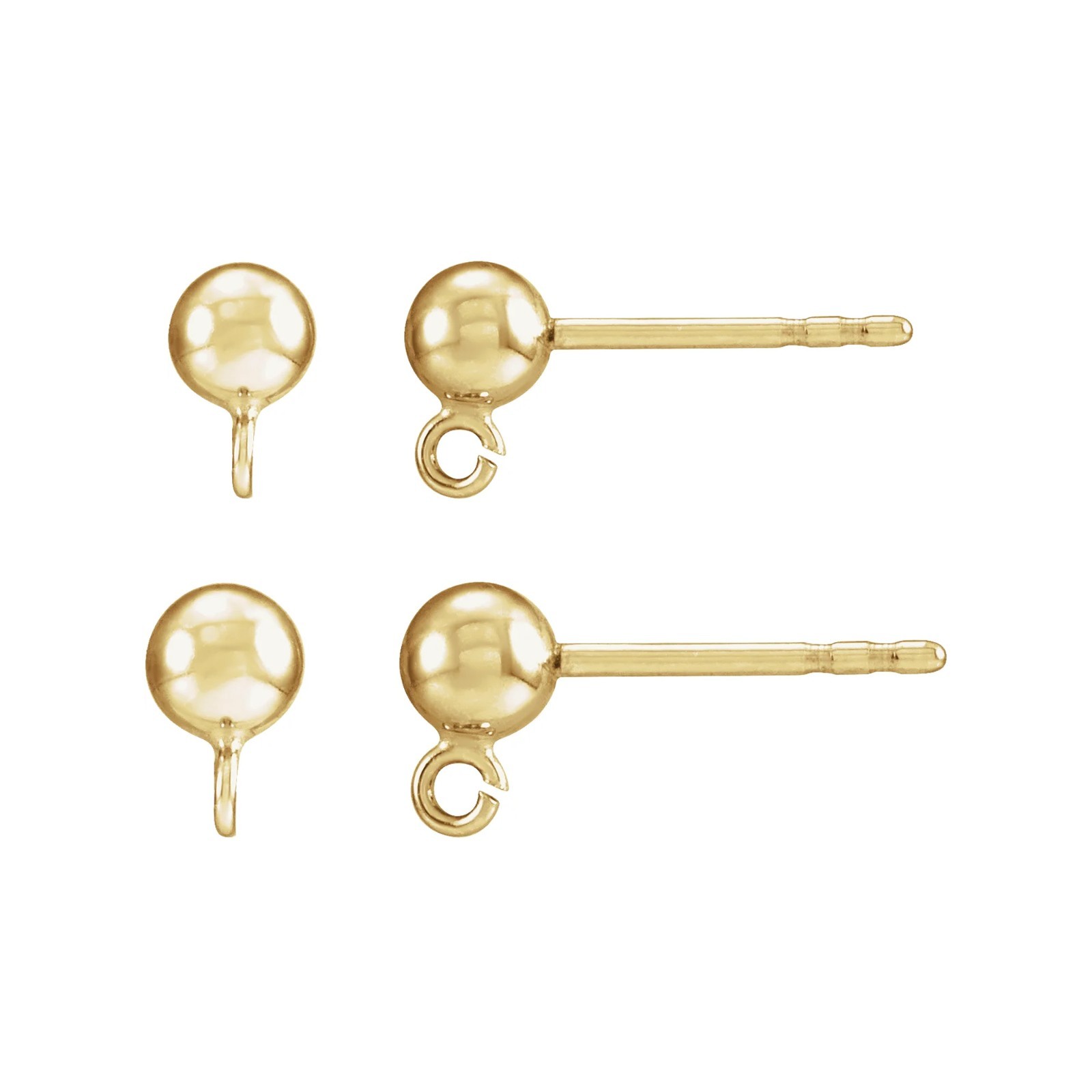 14K Yellow Gold Ball Earring Top  2 pcs