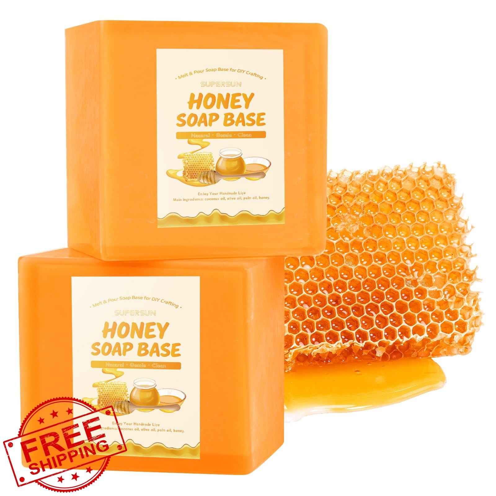SUPERSUN 2lb Honey Melt Pour Soap Base Natural Organic Moisturizing Craft Kit