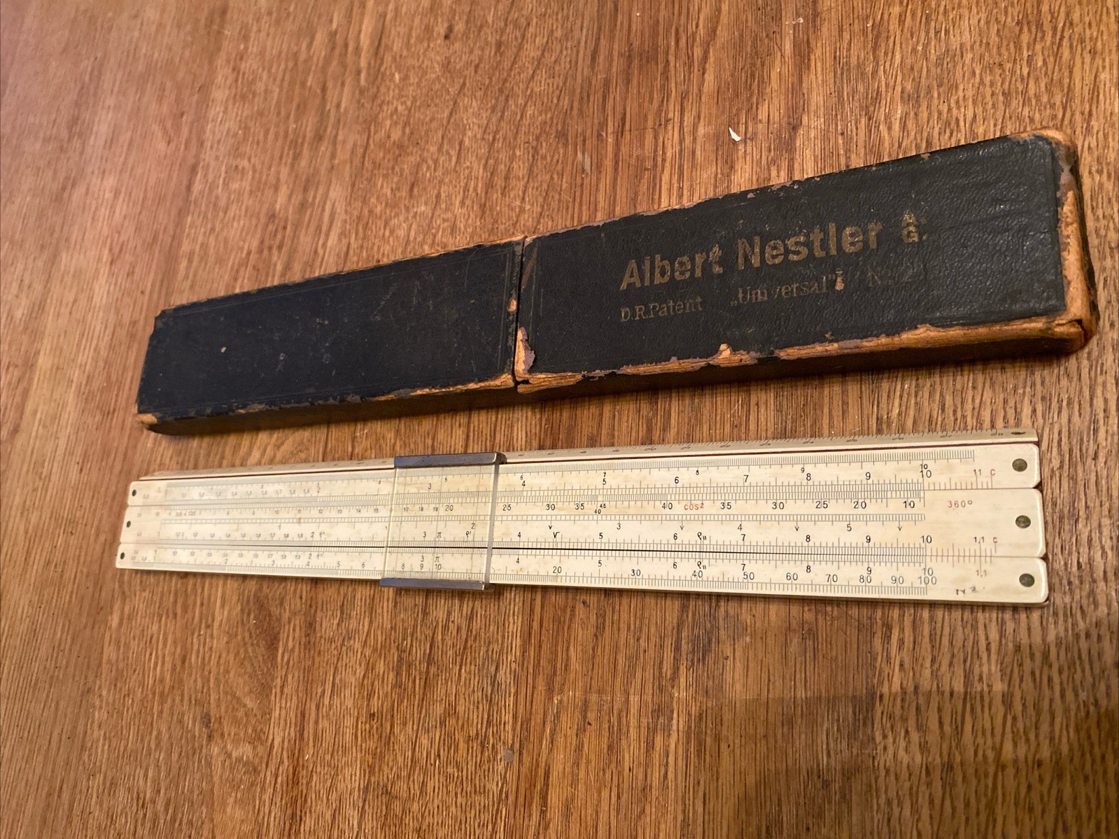 VINTAGE ALBERT NESTLER SLIDE RULE No 28 ORIGINAL CASE MADE IN GERMANY VERY RARE