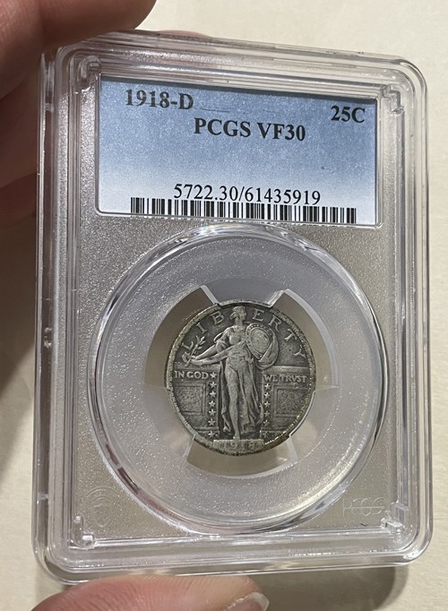 U.S. - 1918-D Silver Standing Liberty Quarter (PCGS VF 30)