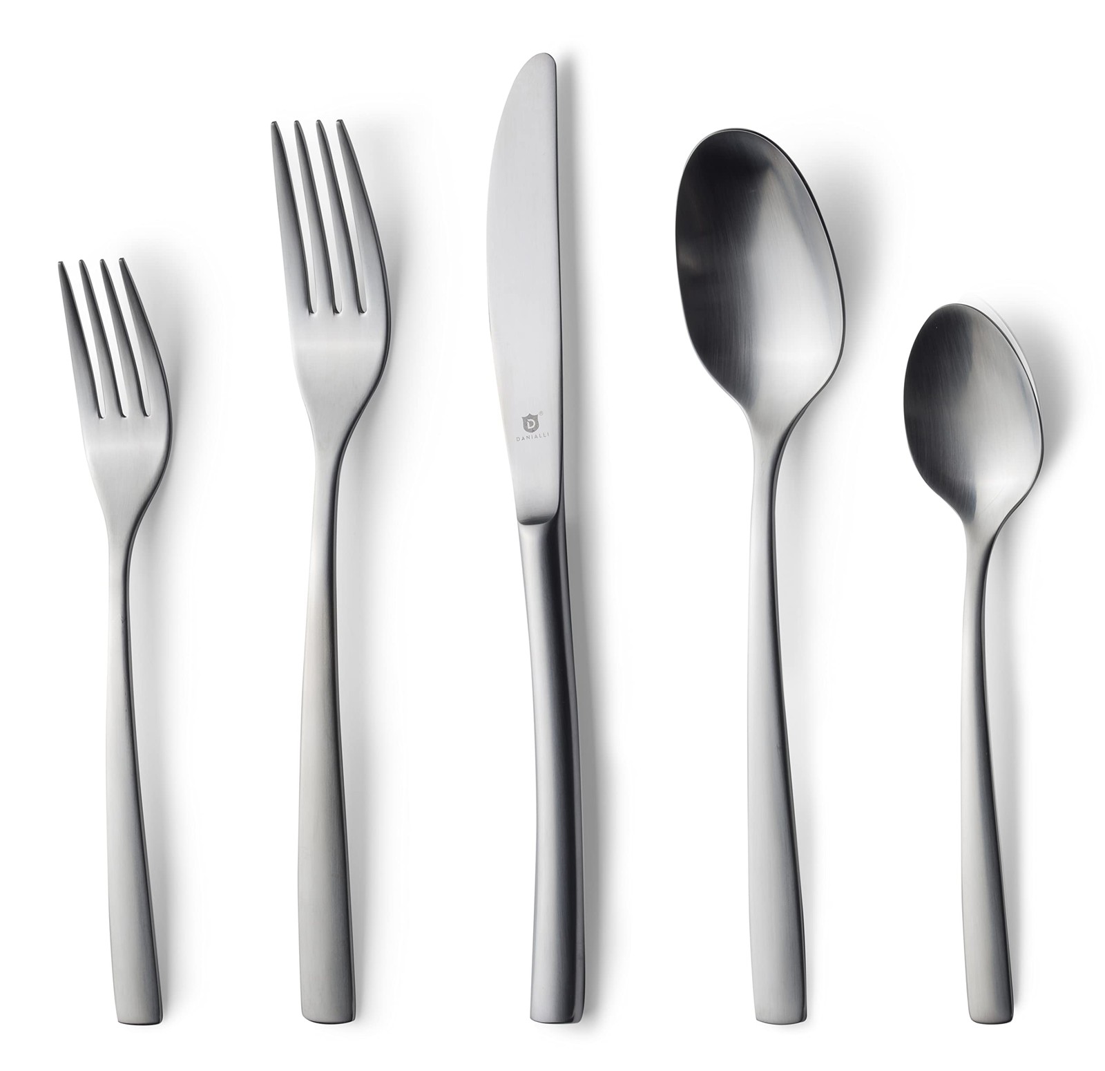 Danialli Matte Silverware Set, 18/10 Stainless Steel Satin Flatware, Modern B...