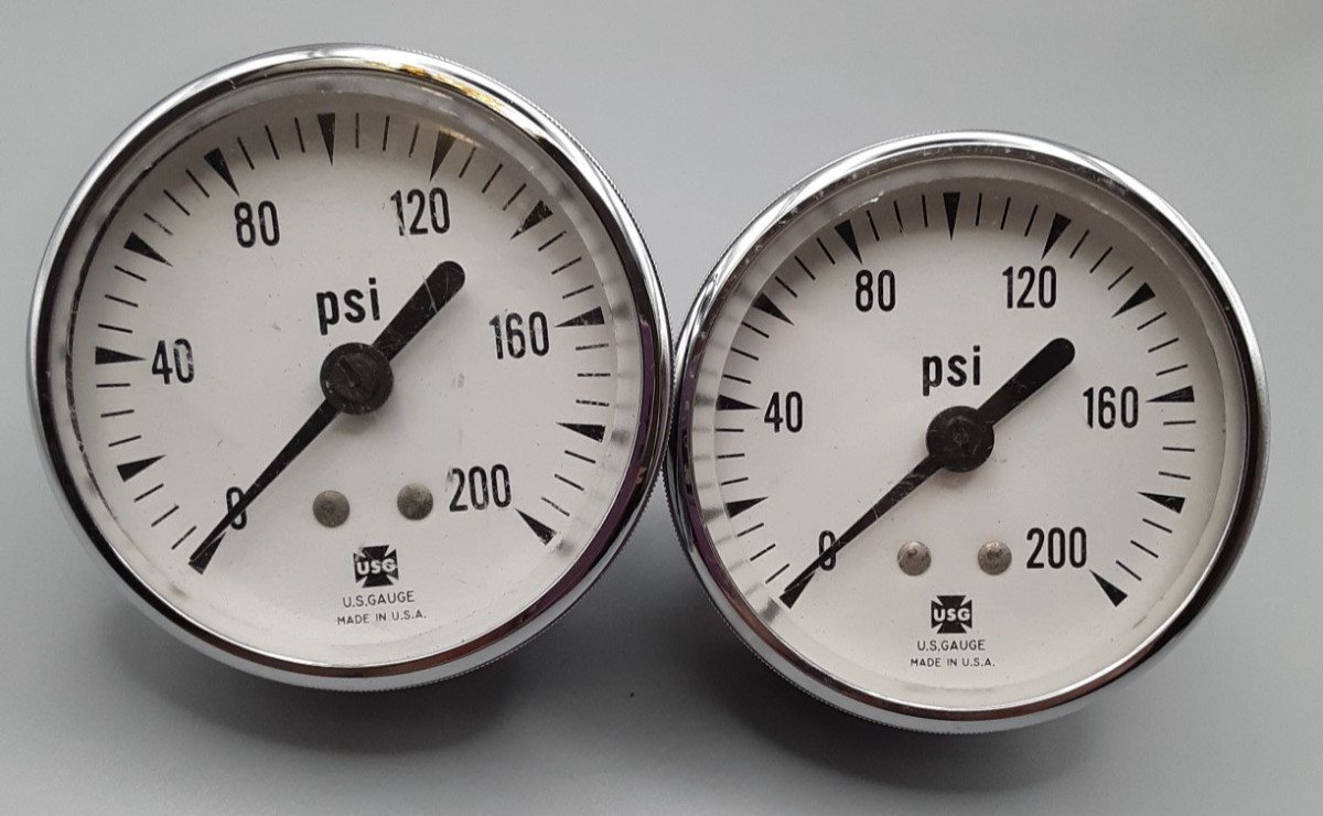 USG Pressure Gauge 2-1/2" Dia 0-200 PSI 1/4 NPT Back Mount STEAMPUNK