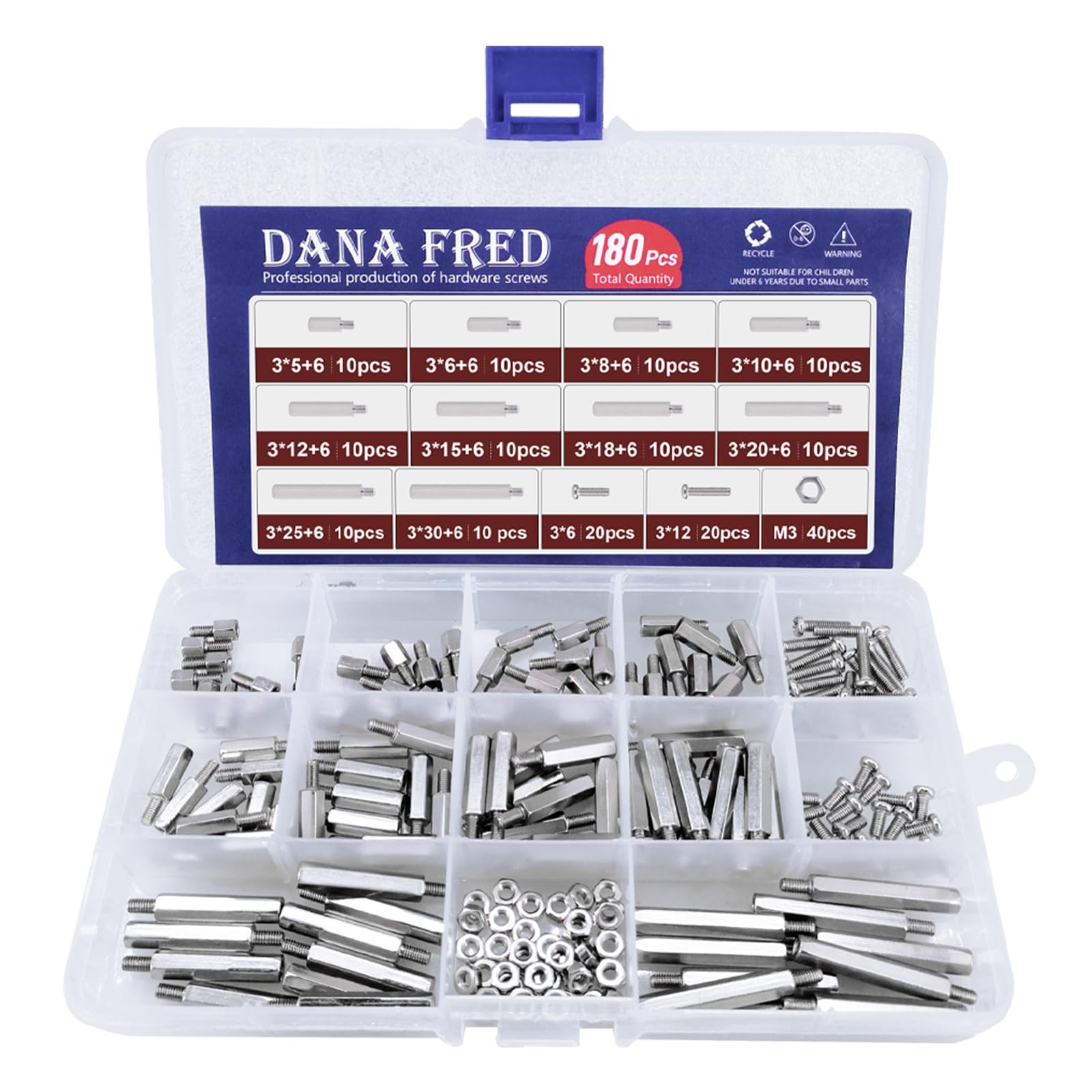 M3 Hex Carbon Steel Standoff,180 Pcs Male Female Female, Silver
