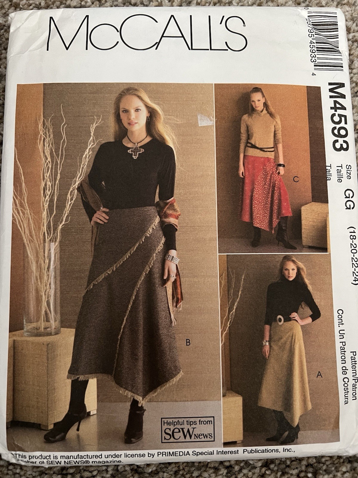 McCall’s 2004 #M4593 Plus Size Sewing Patterns. Size 18,20,22,24