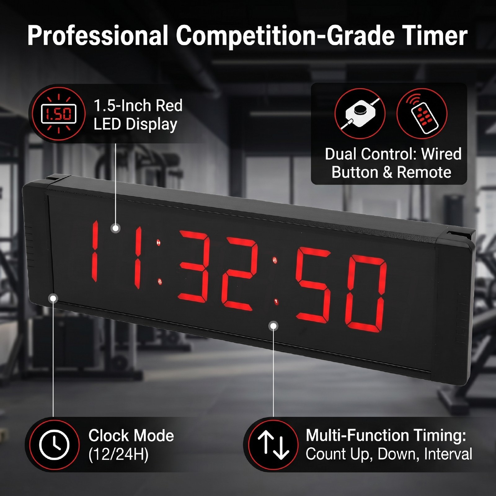Large LED Timer With Remote Control Red Countdown Clock Stopwatch Interval T NEW