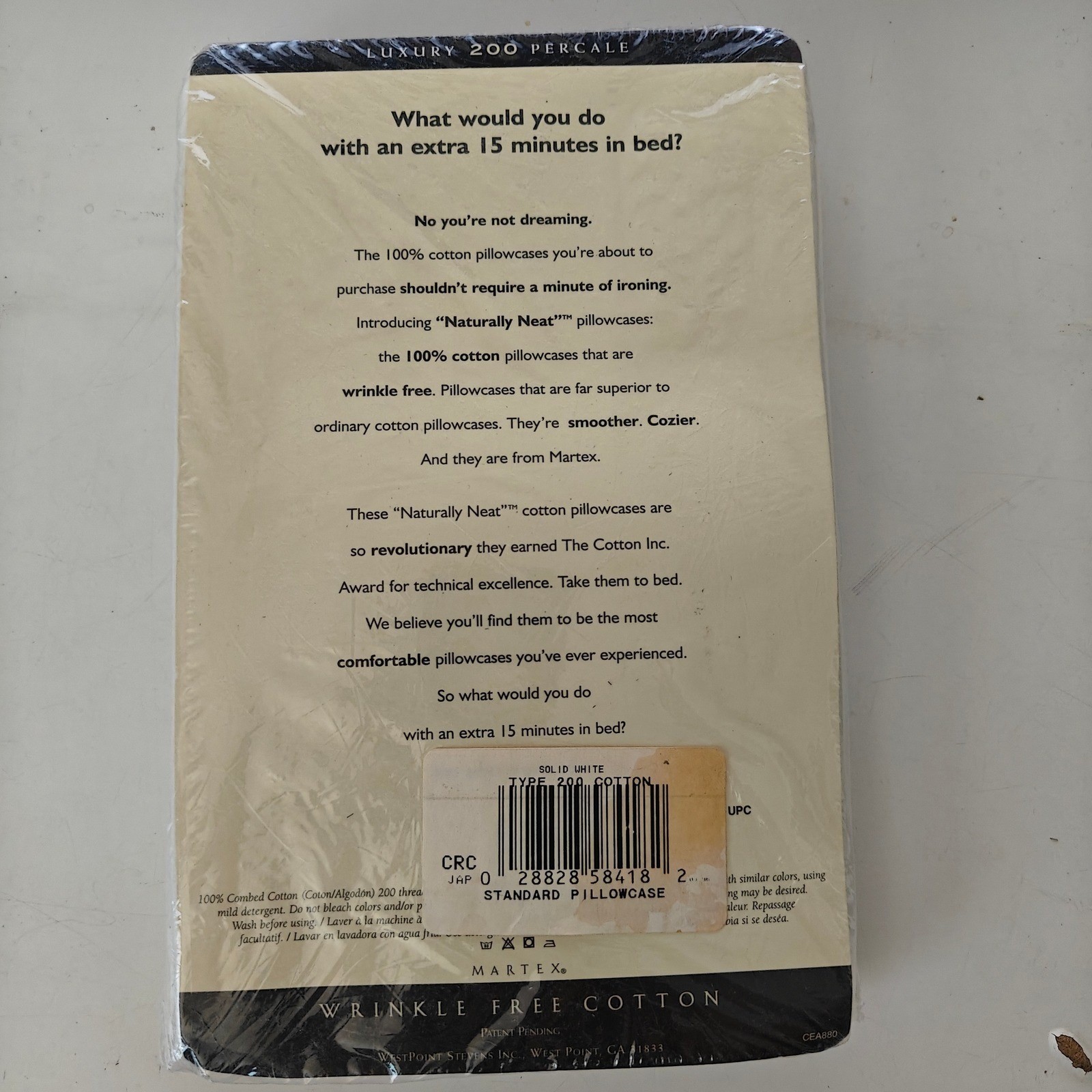 Martex Standard Pillowcases Solid White Wrinkle Free Cotton 200 Thread Count