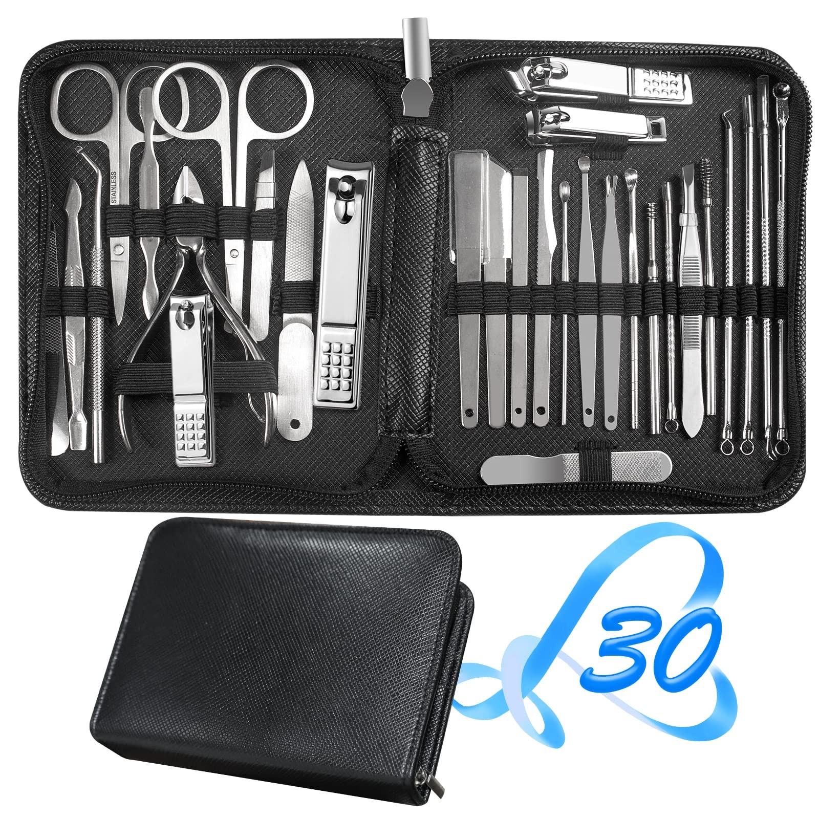 Manicure Set 30 in 1 Fingernail Clipper Set,RedFlow 30 Piece Set, B-black