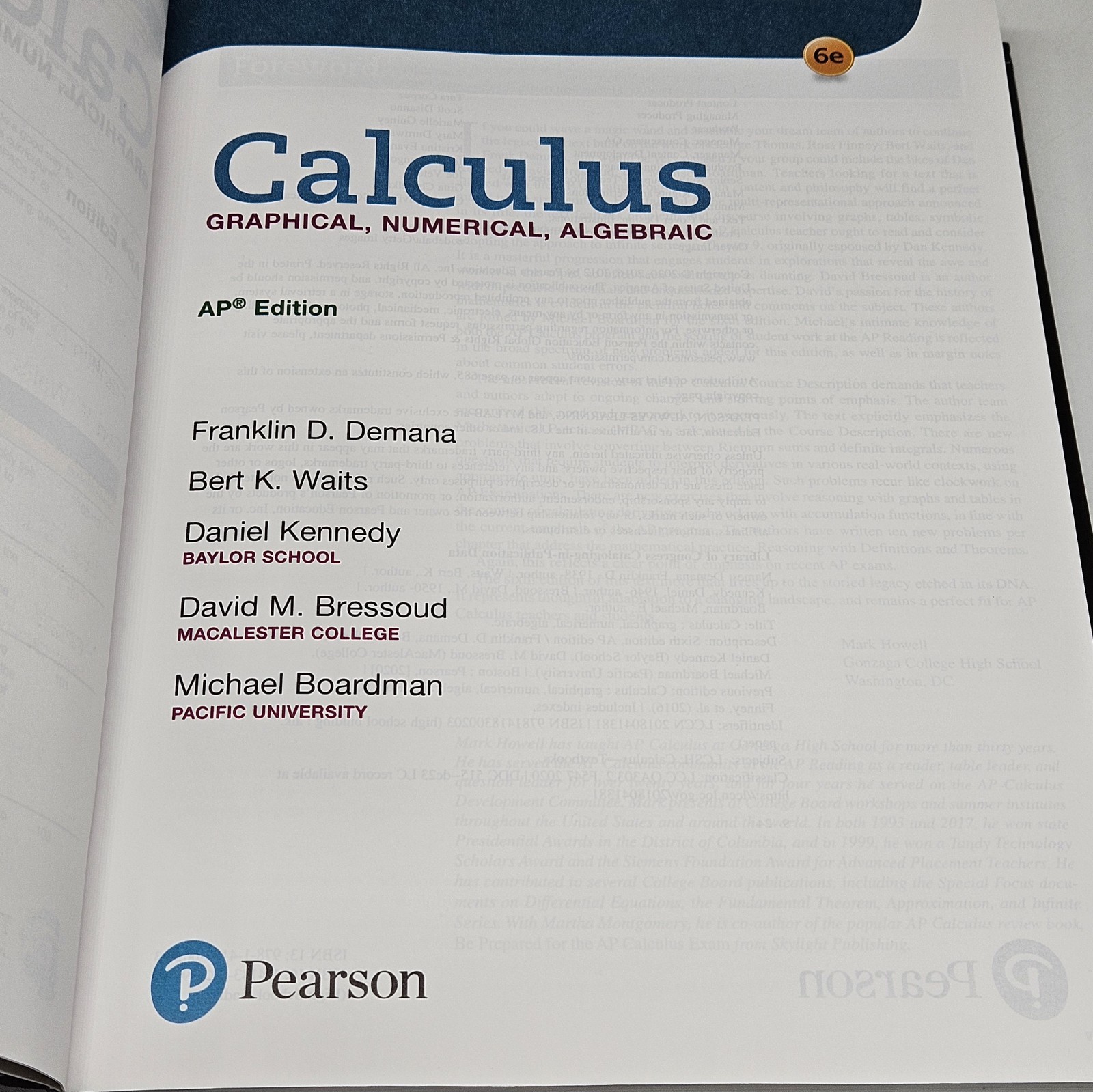 Calculus Graphical Numerical Algebraic AP Edition 6th Sixth Edition 6e Text Book
