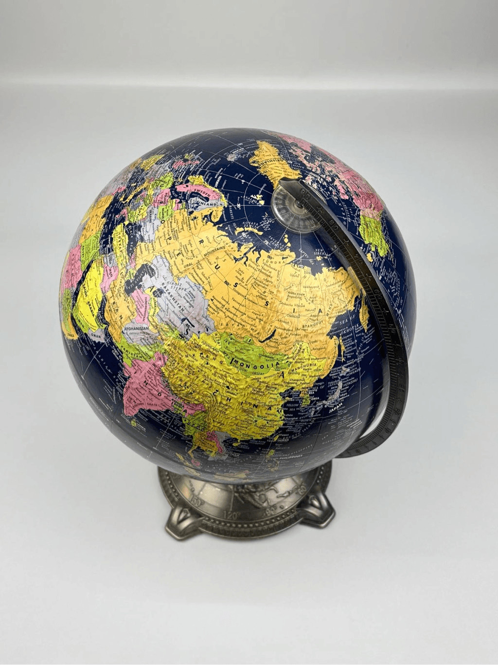 Globemaster Replogle World Globe Raised Relief Blue 12" Diameter w/ Metal Base