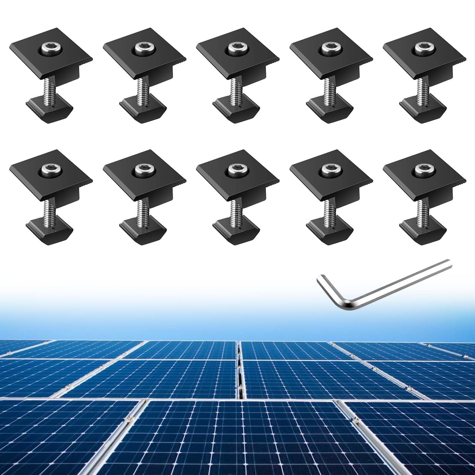 Anbte 10pcs Solar Panels Centre Clamps, Aluminium T-Shaped Mid Clamps 30mm/35...