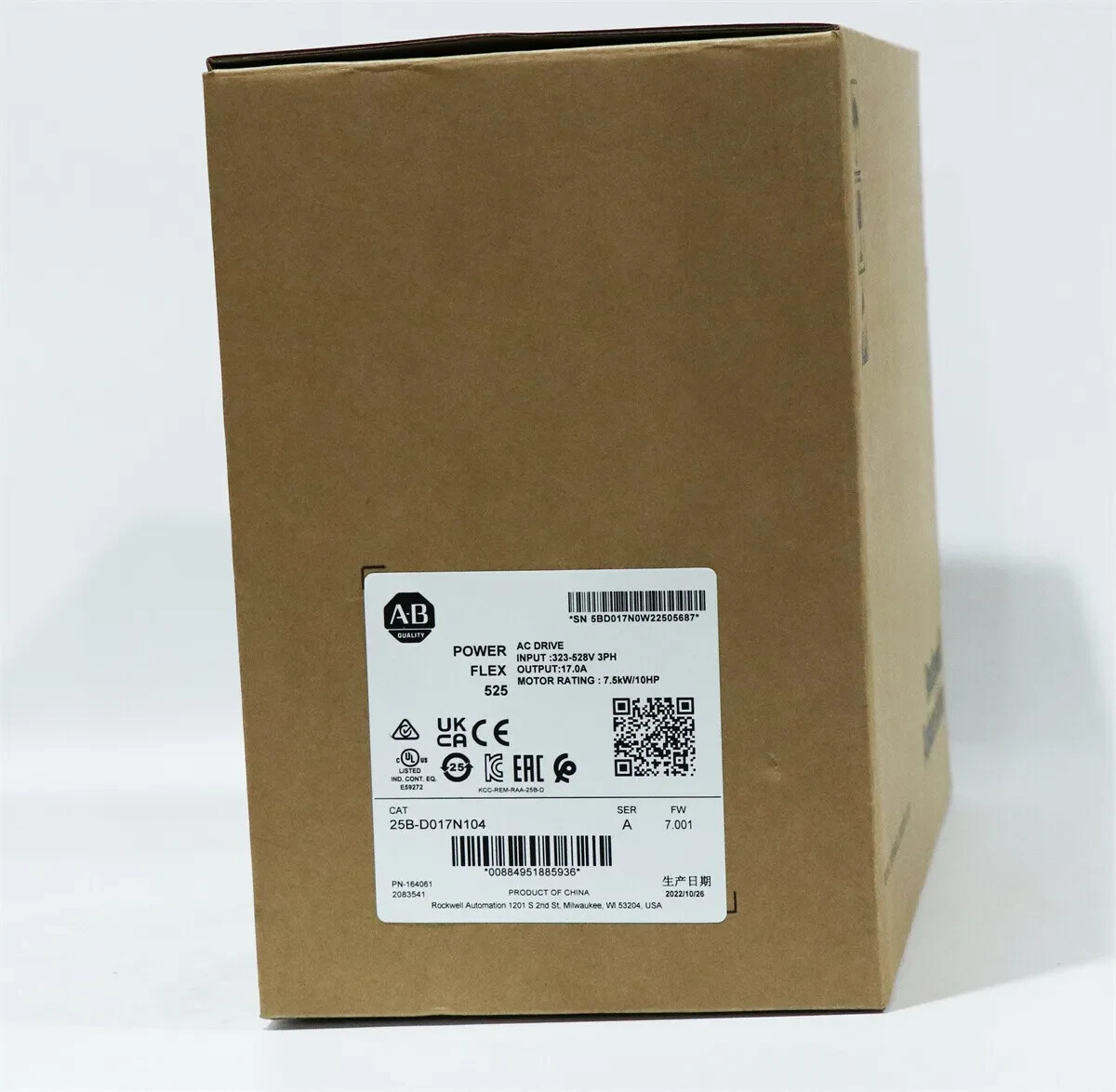 New AB 25B-D017N104 PowerFlex 525 7.5kW 10Hp AC Drive 3 Phase 10 Hp
