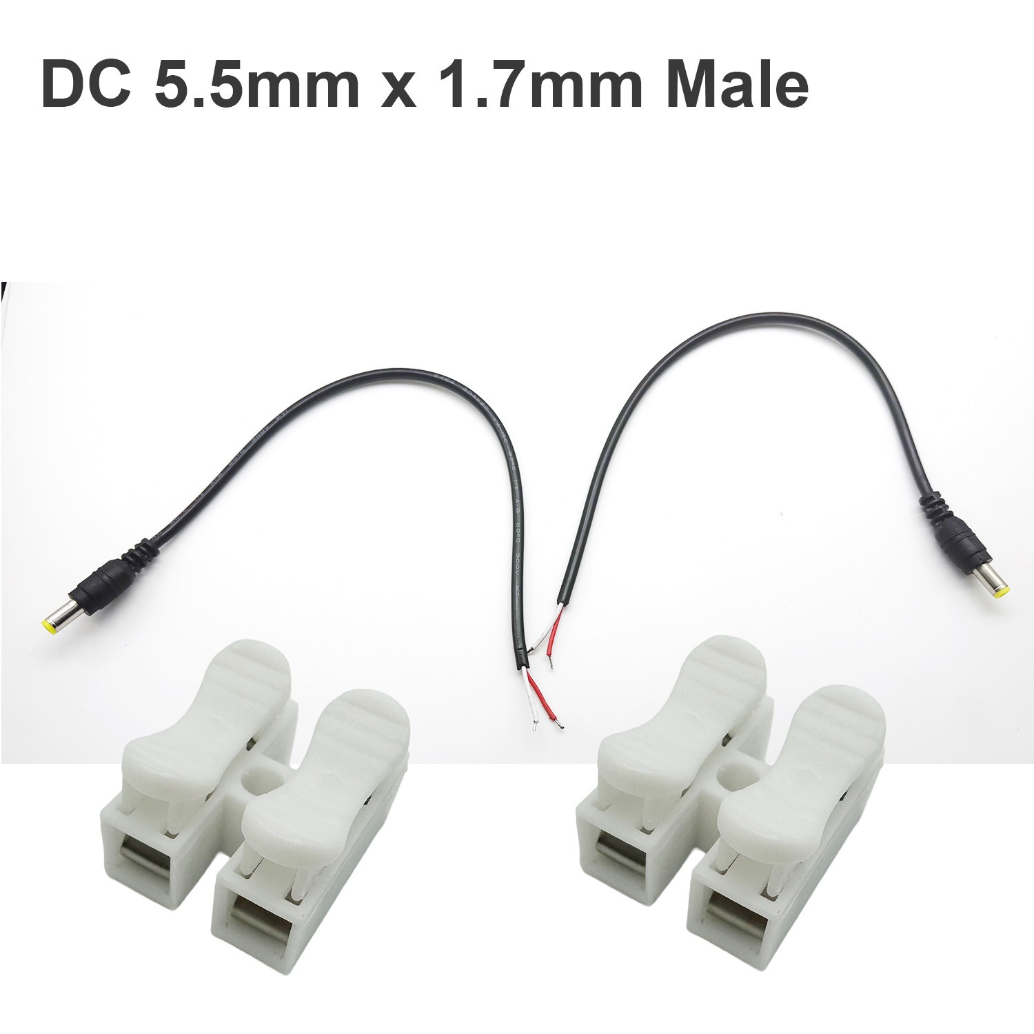 2x LED Strip Light Connector Cable 5.5mm x 1.7mm Male Wire Power Supply Adapter