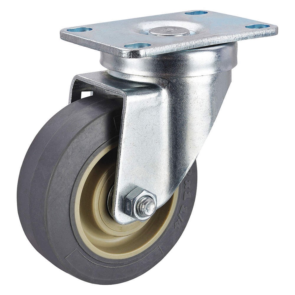 GRAINGER APPROVED P12S-PRP035B-12 Plate Caster,Swivel,Rubber,4 11/16"H 1UHY3