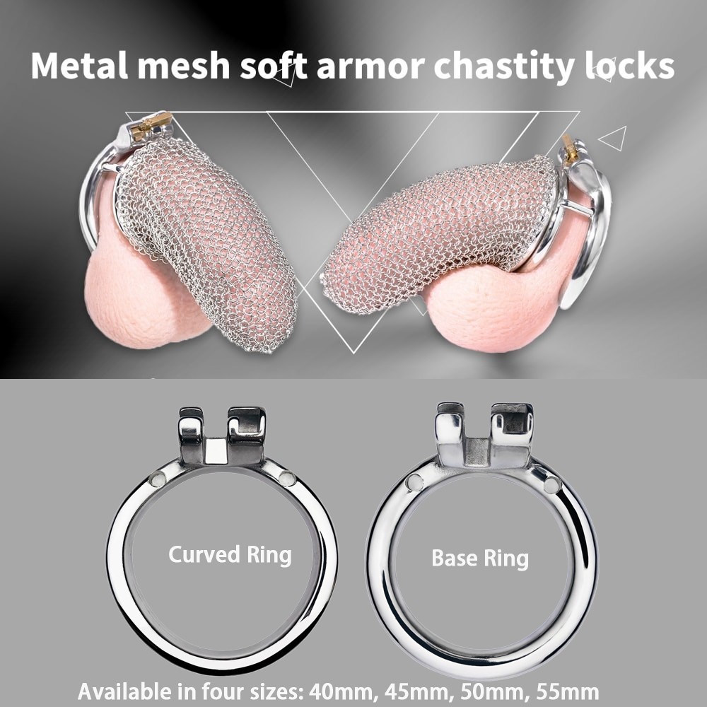 Male Chastity Cage - Stainless Steel Mesh Device, Round/Curved Ring, Breathable