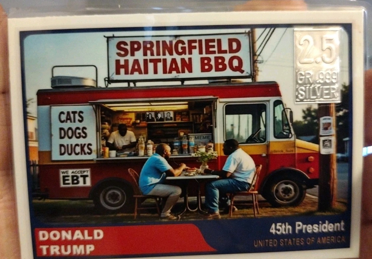 Custom "Trump Hatian Food Truck" Trading Card w/ 2.5 Gr .999 Pure Silver Bar