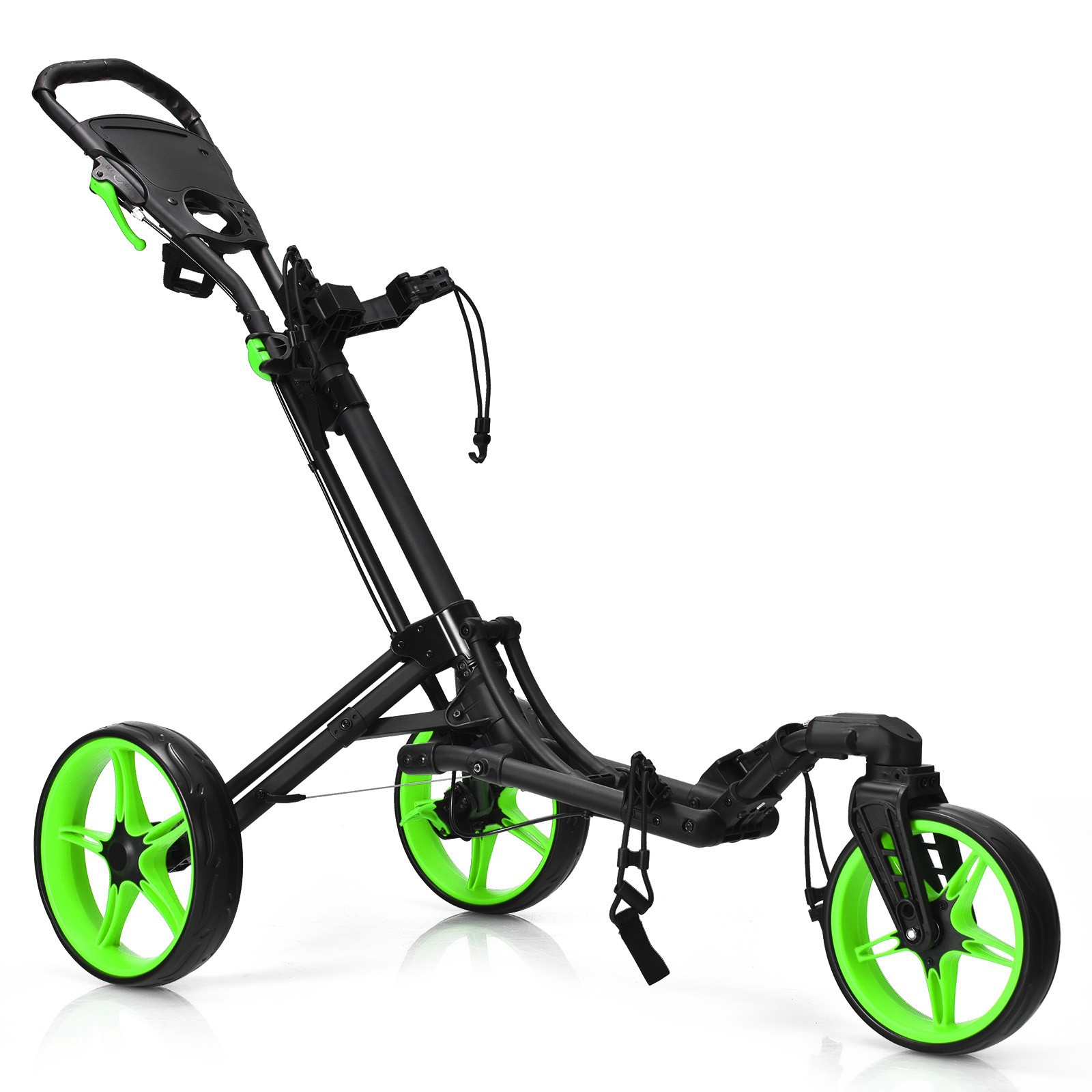 Costway Folding Golf Push Cart W/Scoreboard Adjustable Handle Swivel Wheel Green