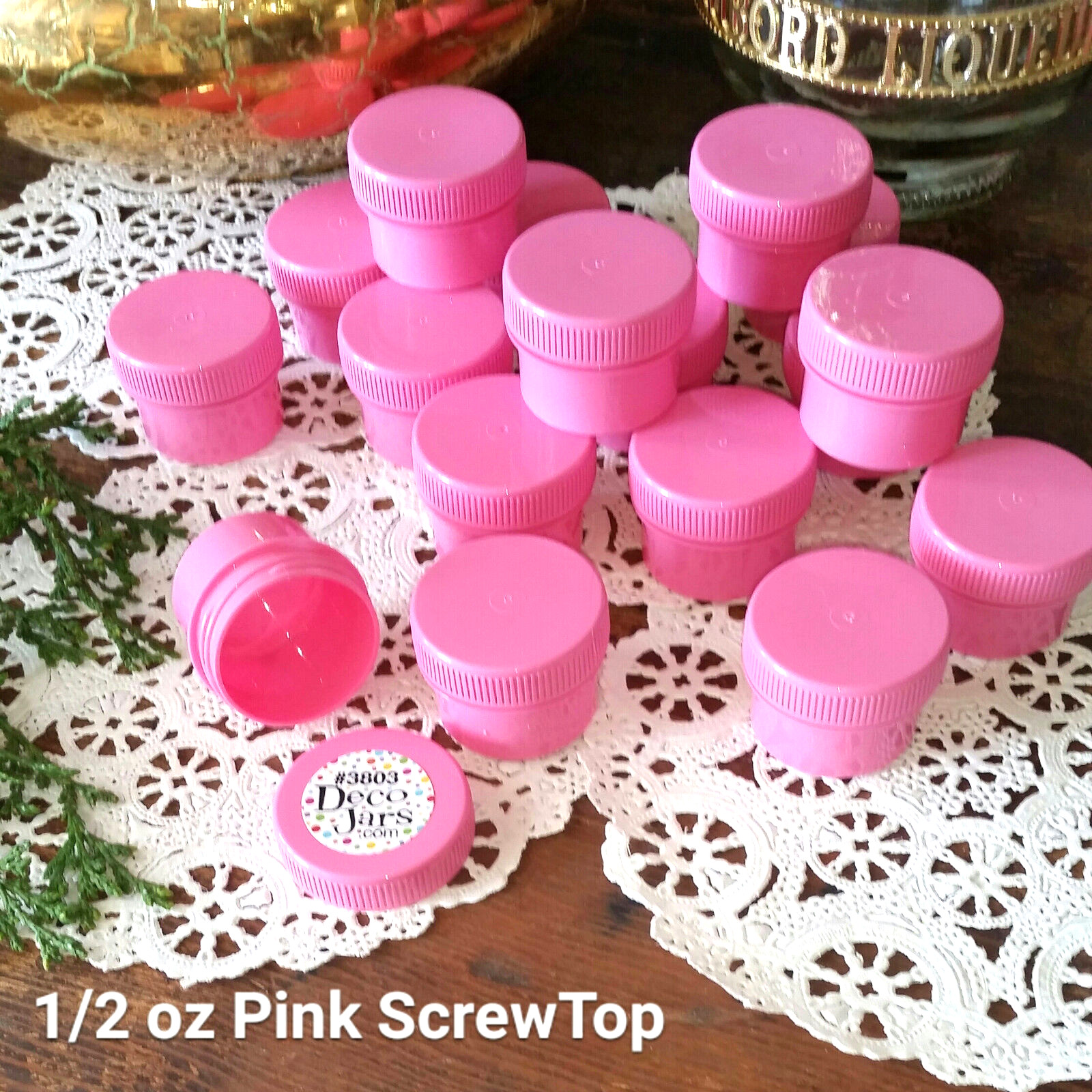 20 NEW PINK Cosmetic Makeup 1/2oz Plastic Jars & Lids Container #3803  USA