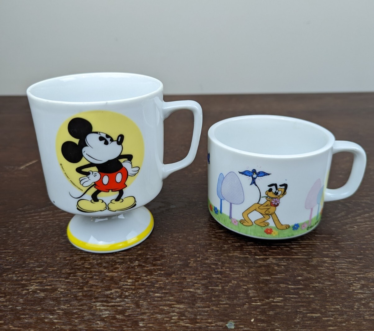 Vintage Walt Disney World WDP Productions Set of 2 Mugs Mickey Mouse Pluto Japan