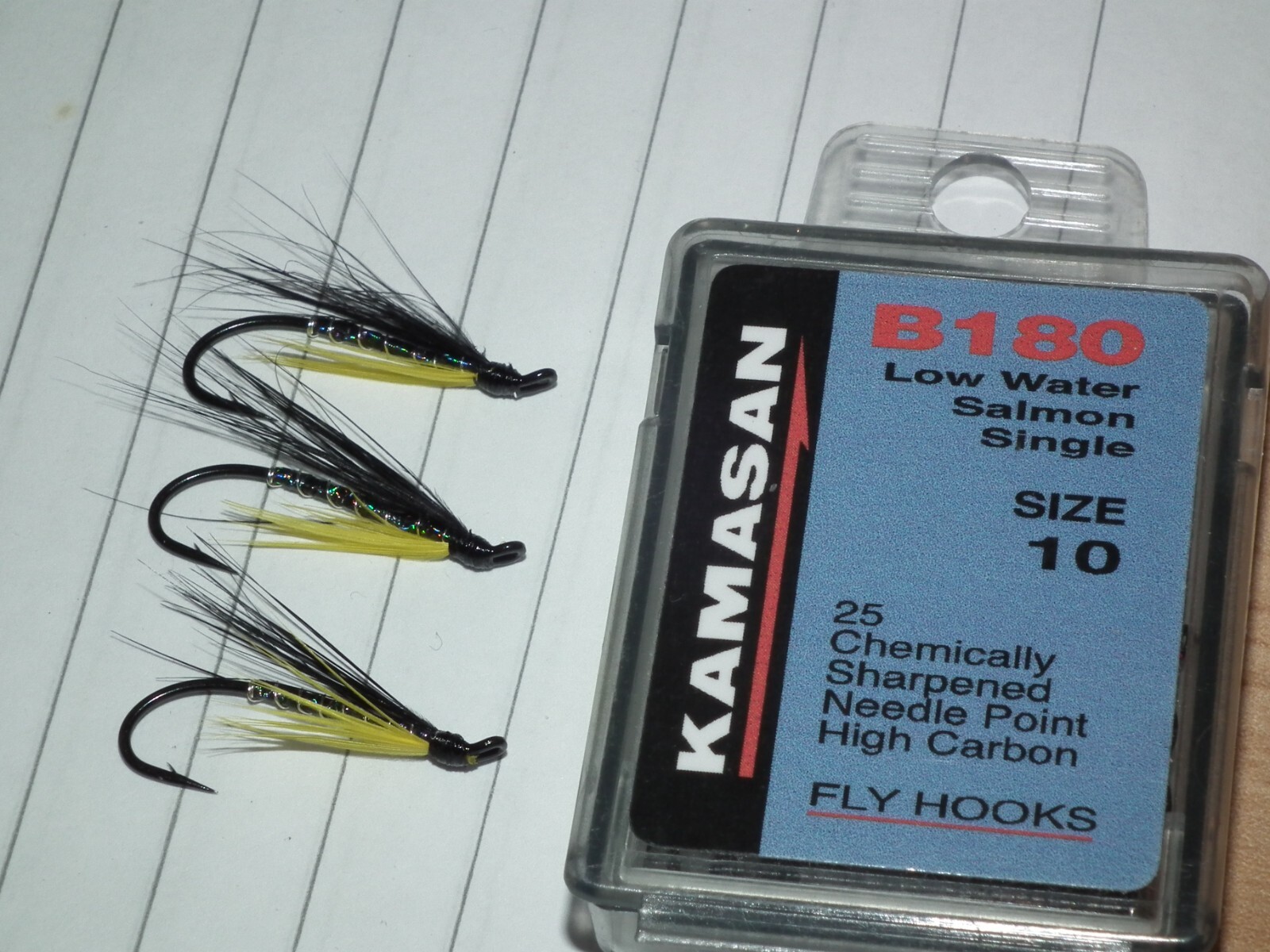 salmon/seatrout fly--3 black & yellow tied on kamasan B180 single size 10