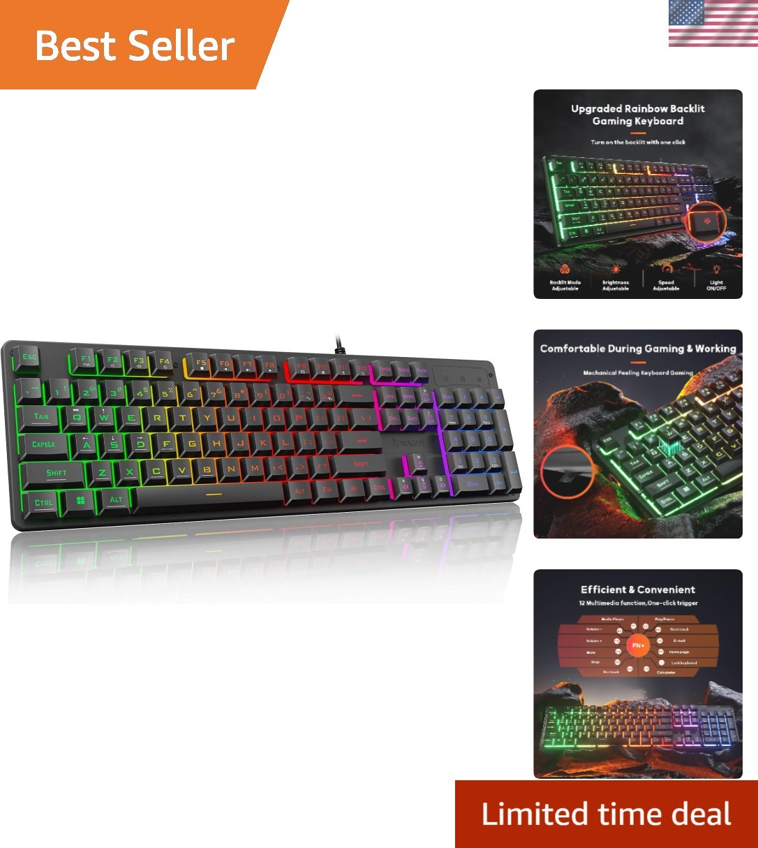 Wired Mechanical Keyboard K521 with Vibrant Rainbow Backlighting