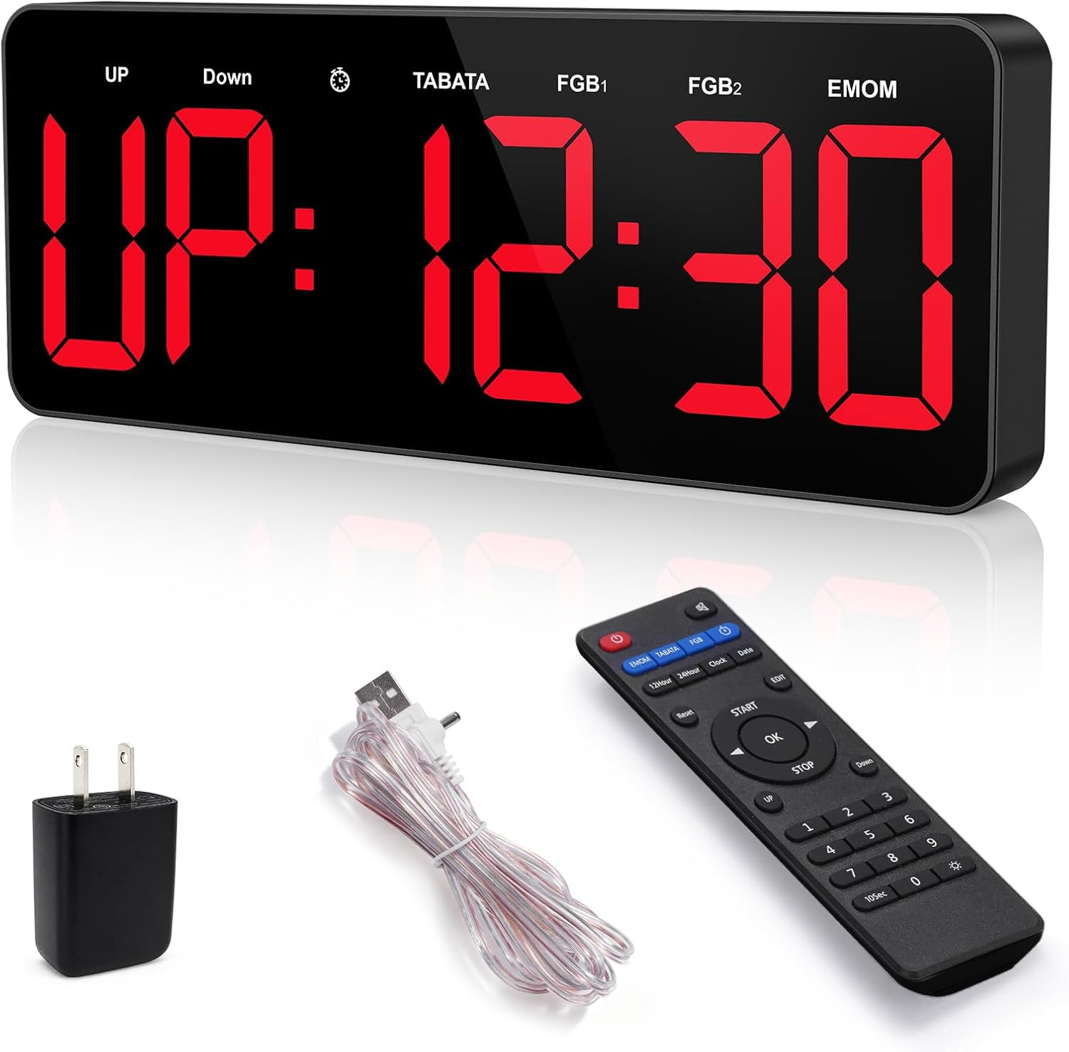 Gym Timer Clock, 12" LED Exercise Timer for Workout Intervals | Timer with Remot