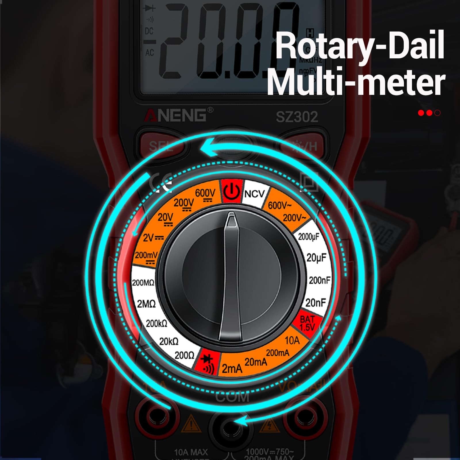 ANENG Multimeter with Backlit LCD,Ohm Volt Amp Meter,Non Rubberized Red