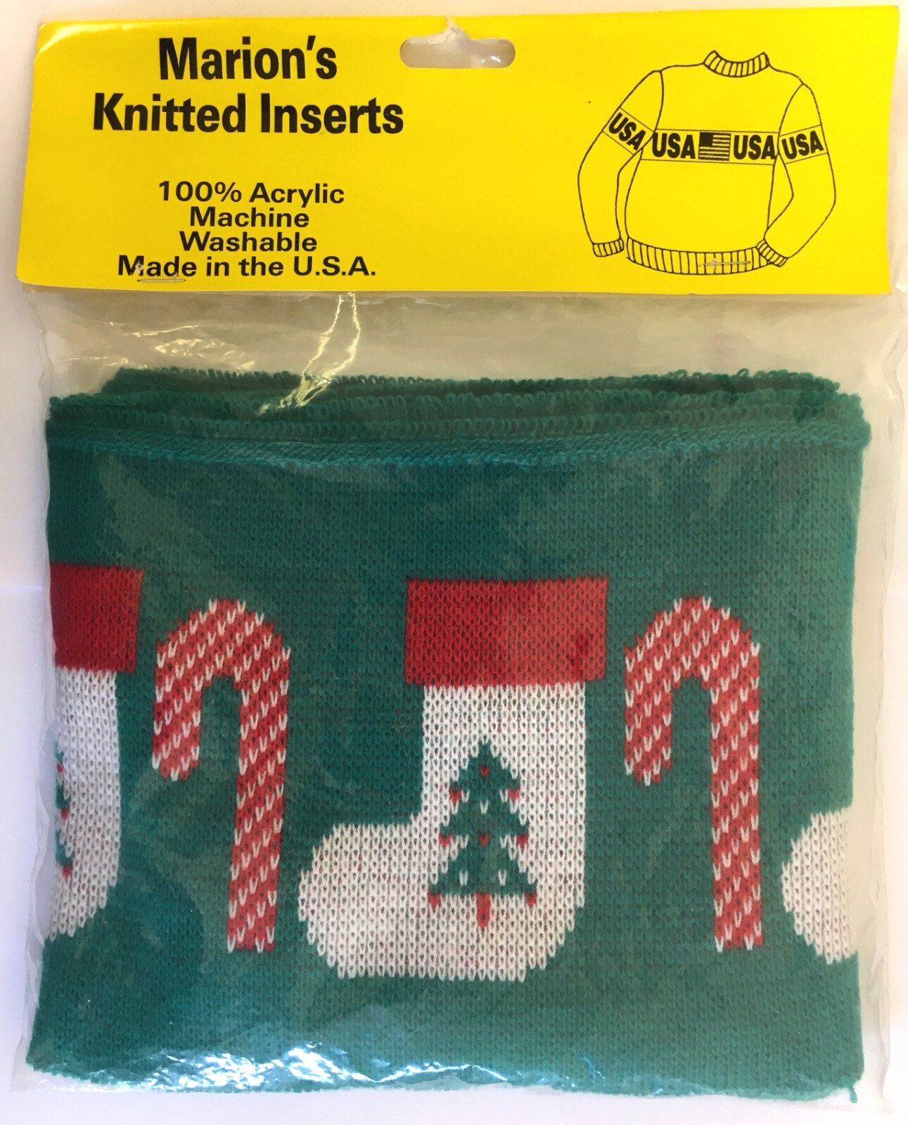 Marions Knitted Insert for Sweater Christmas Candy Cane & Stocking 340 New NIP