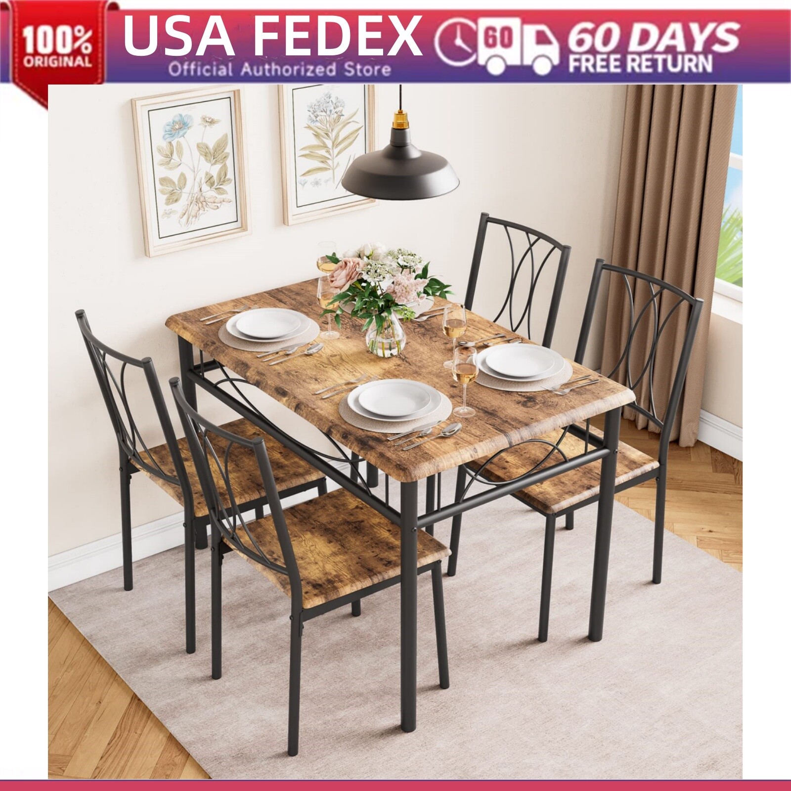Dining Sets Dining Room Table Set with 4 Upholstered Chairs Kitchen Table Set