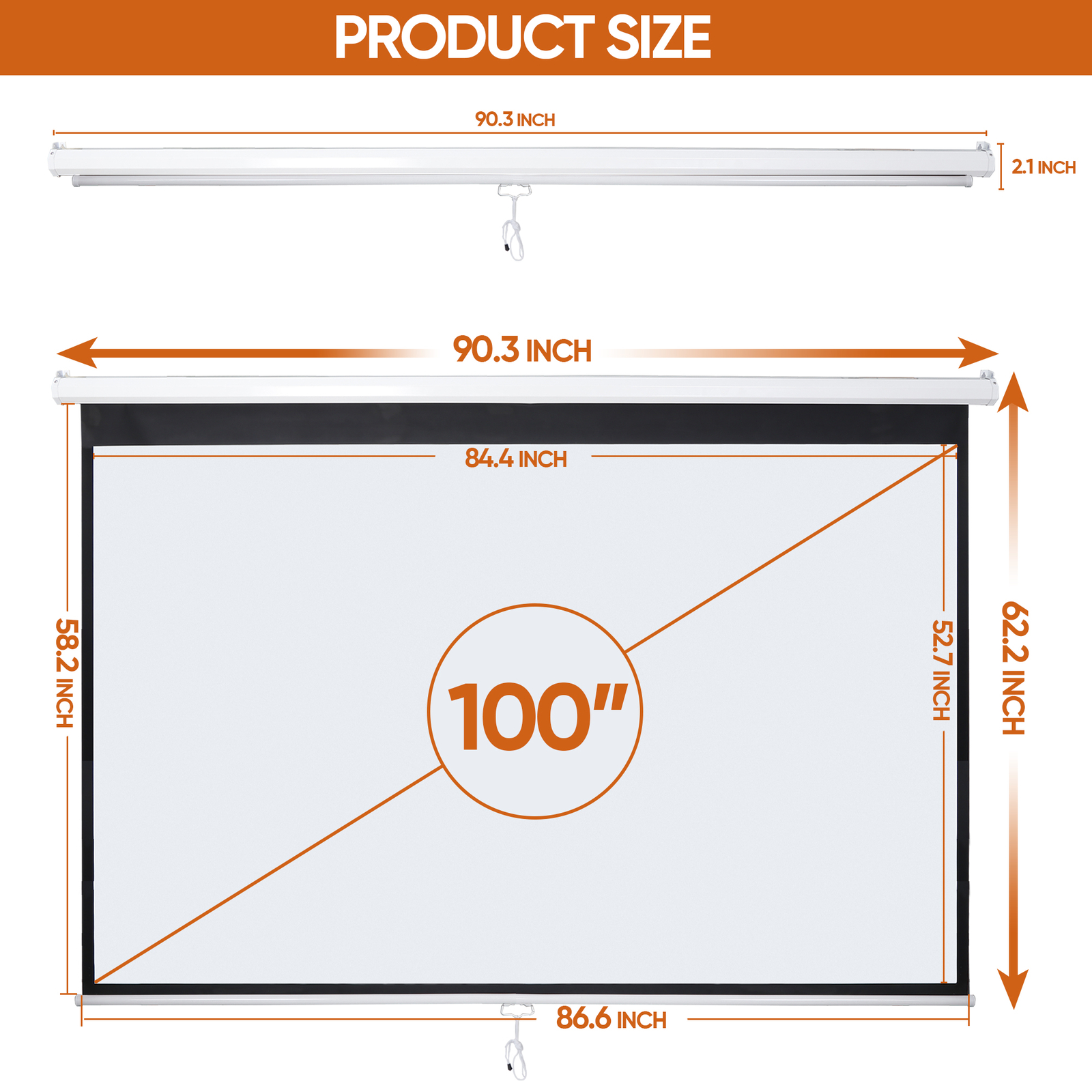 Movie Projector Screen Pull Down 16:10 Foldable Wall Mount HD Projection Screen